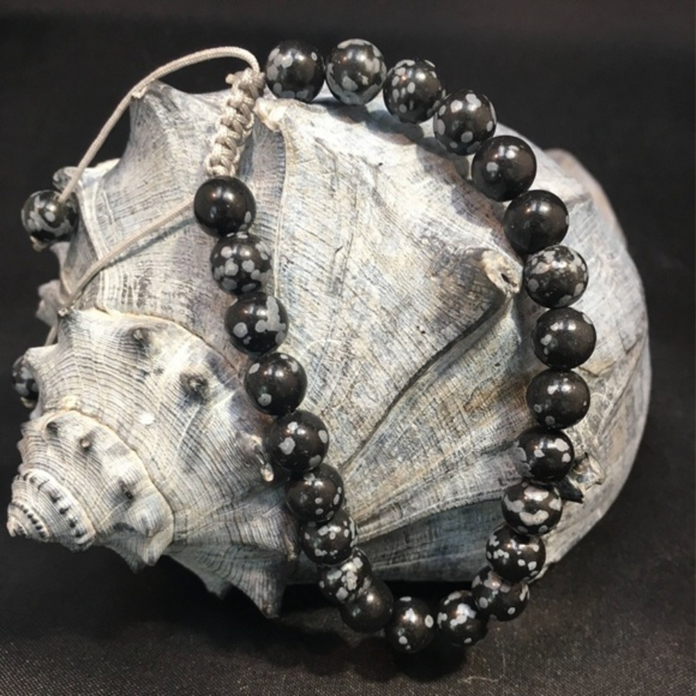 Adjustable Knotted Snowflake Obsidian Gemstone Bracelet